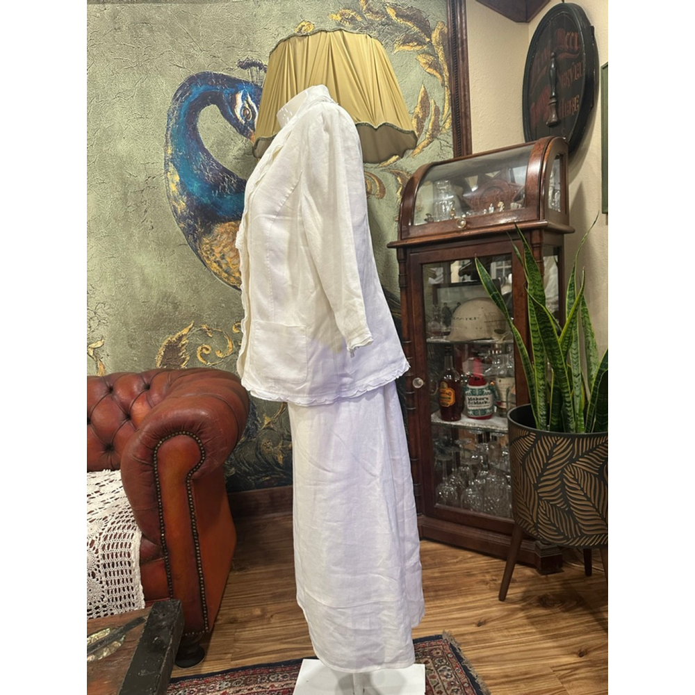 Kim Rogers Petite Linen Skirt Set White Ruffle Blazer Midi Skirt PL - Picture 5 of 16